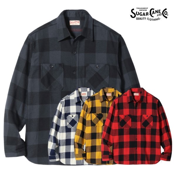 【SUGAR CANE】 シュガーケーン バッファローチェックシャツ 長袖シャツ SUGAR CANE シュガーケーン 長袖 ワークシャツ ツイルチェック