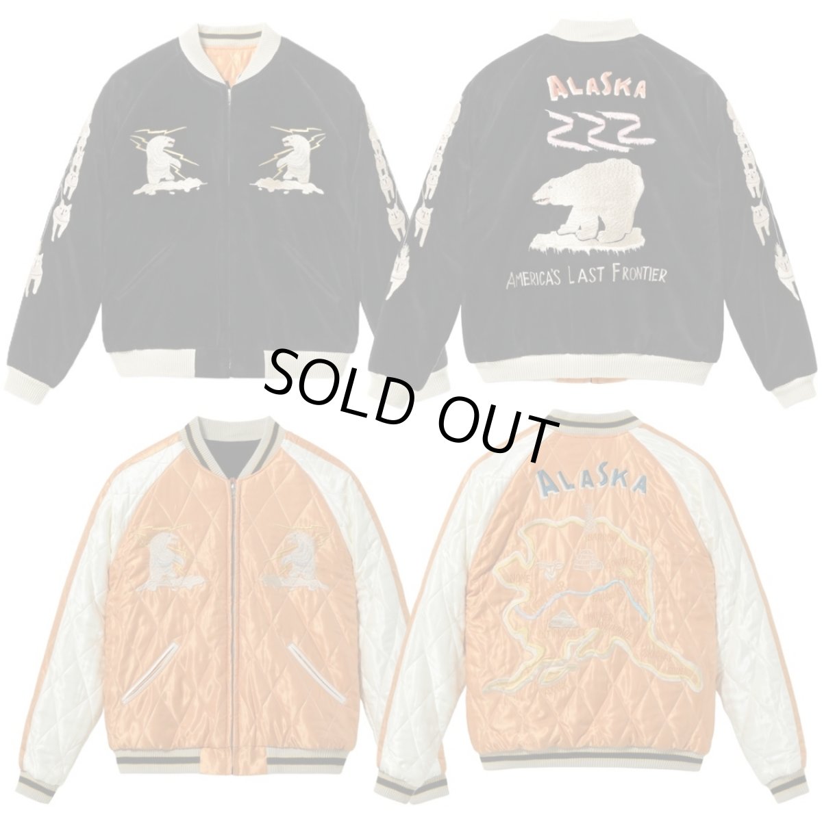 画像1: TAILOR TOYO (テーラー東洋 ) Late 1950s Style Velveteen Souvenir Jacket “POLAR BEAR” × “ALASKA MAP” (1)