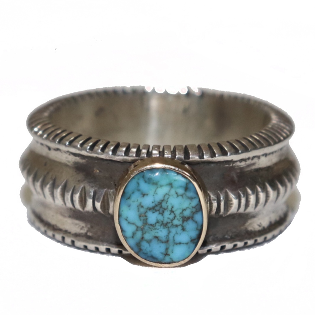 INDIAN JEWELRY（インディアンジュエリー）Zuni Julian Chavez LONE MOUNTAIN TQ 14K  GOLD&SILVER RING